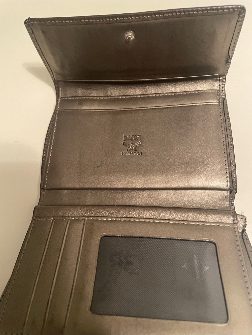 MCM Black Trifold Wallet with Metallic Brown, Gold & Blue Stripes - Picture 3 of 11
